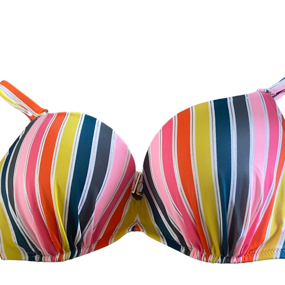 Shade & Shore Bikini Top Womens Stripes Size 34DD Adjustable Straps Beach‎ Ocean